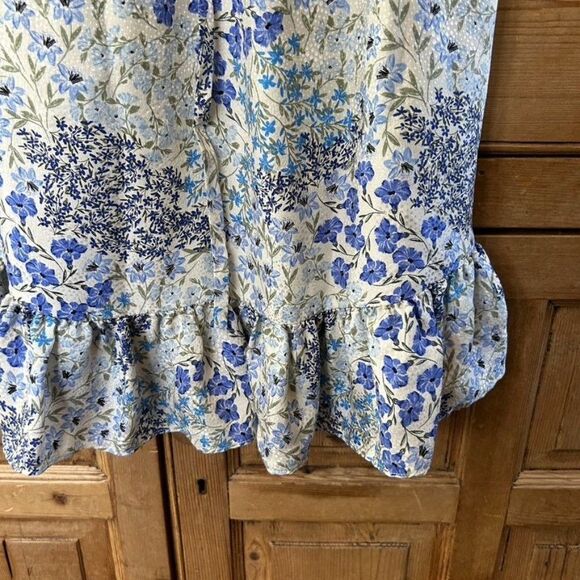 Rebecca Taylor 8 Dress Blue White Floral Ruffle V-Neck Tie‎ Knee Length Silk - Picture 6 of 14